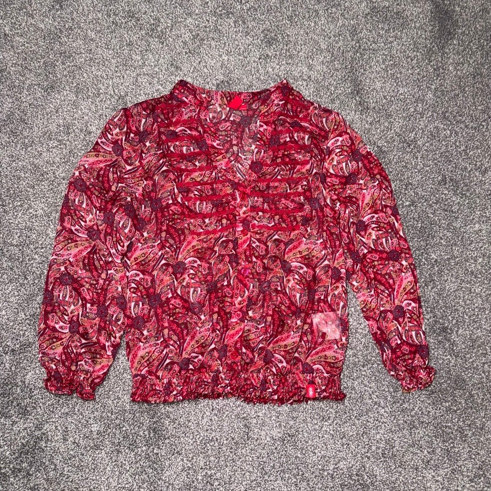 EDC Women's‎ Bold Red Paisley 3/4 Sleeve Top Size XS